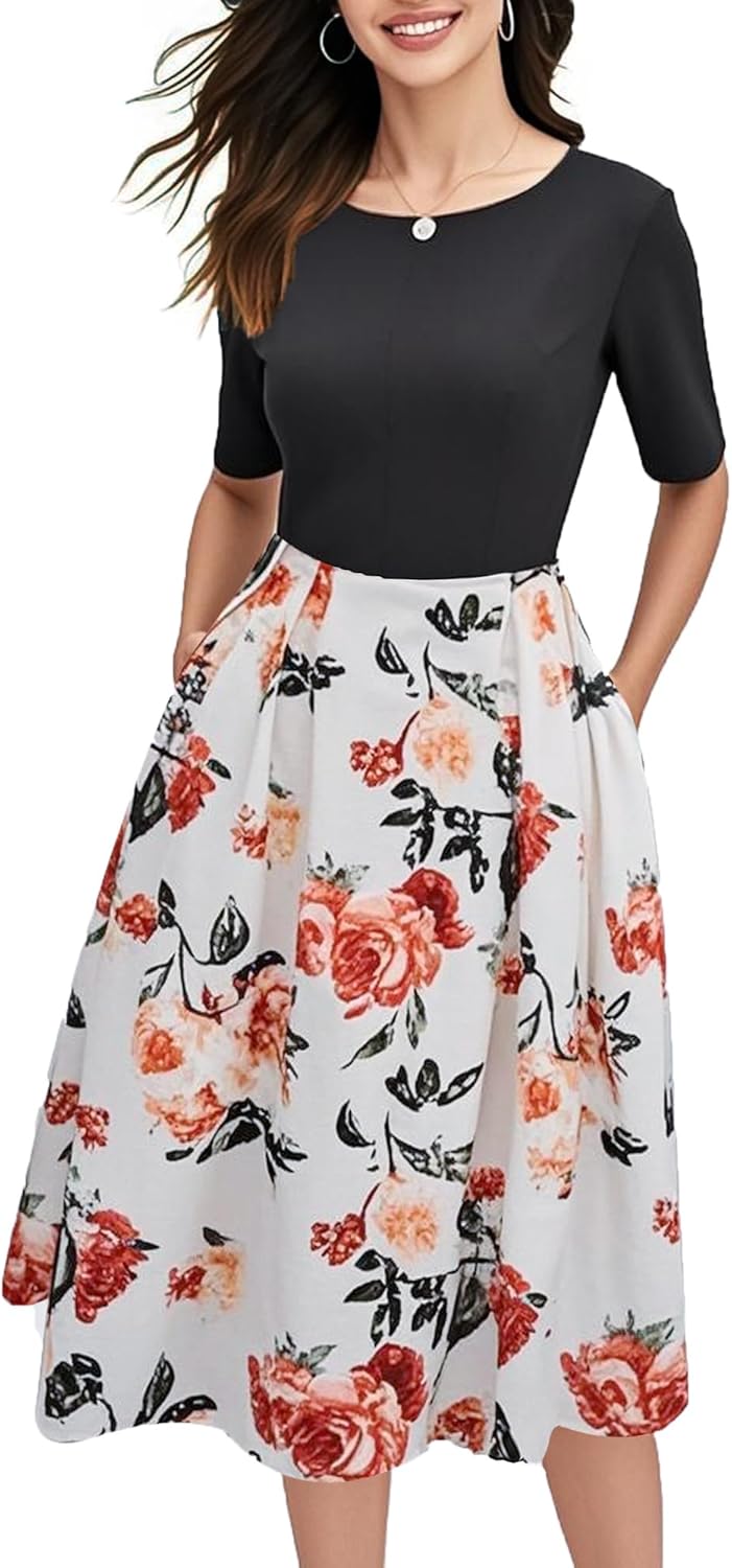 Oxiuly Women's Vintage Patchwork Pockets Swing Dress Review