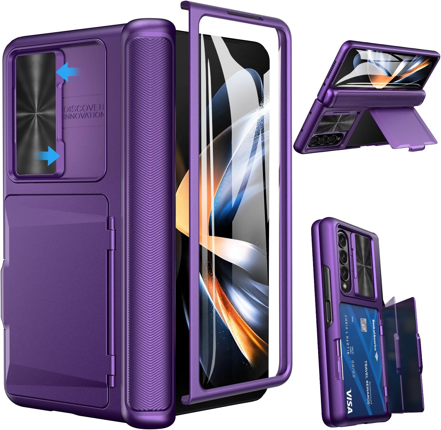 Galaxy Z Fold 4 Case with Card Holder & Slide Camera Cover