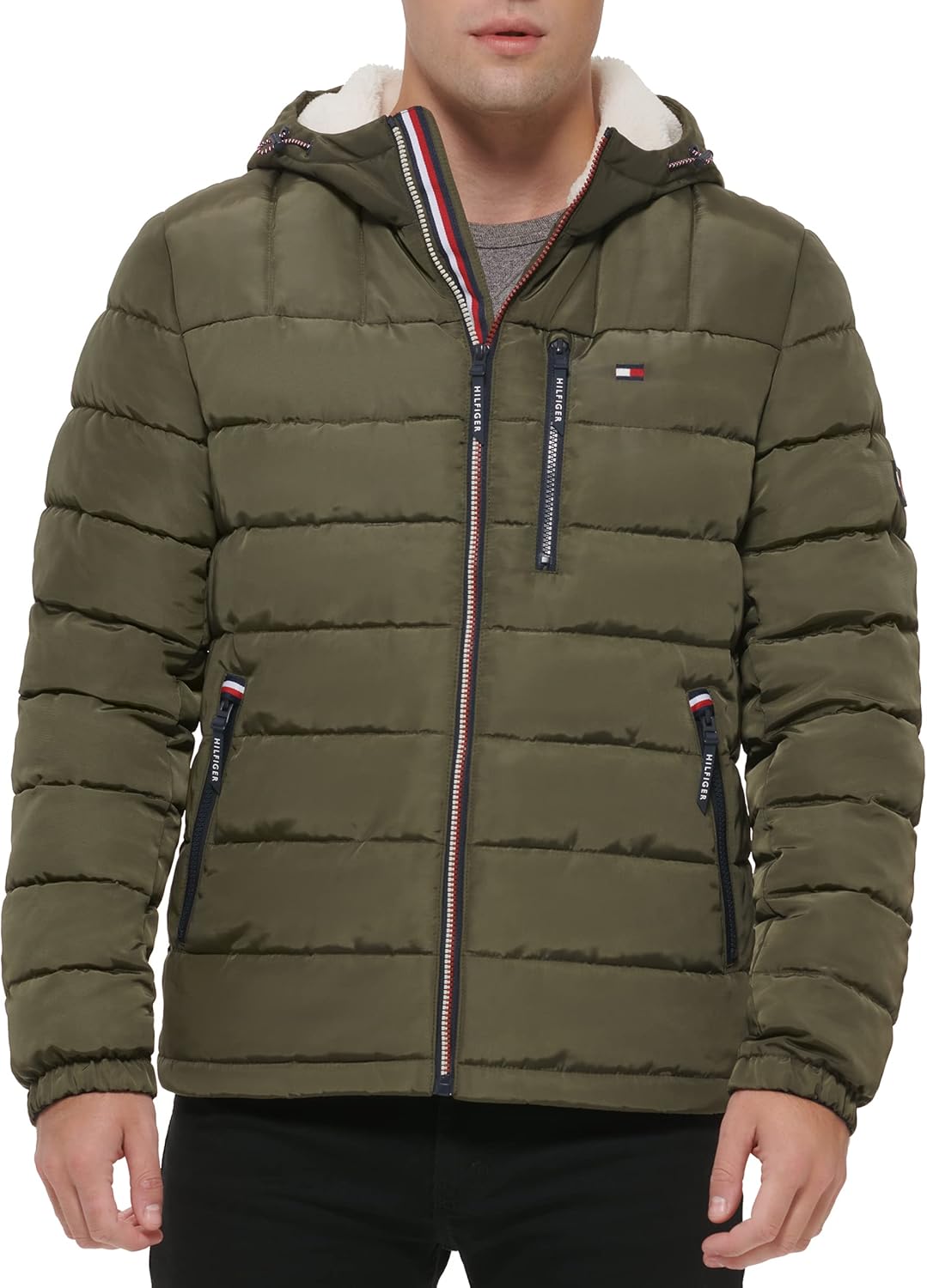 Tommy Hilfiger Midweight Sherpa Lined Hooded Puffer Jacket