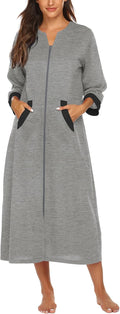Ekouaer Zipper Robe 3/4 Sleeves Mid-Calf Loungewear - Cozy Everyday is