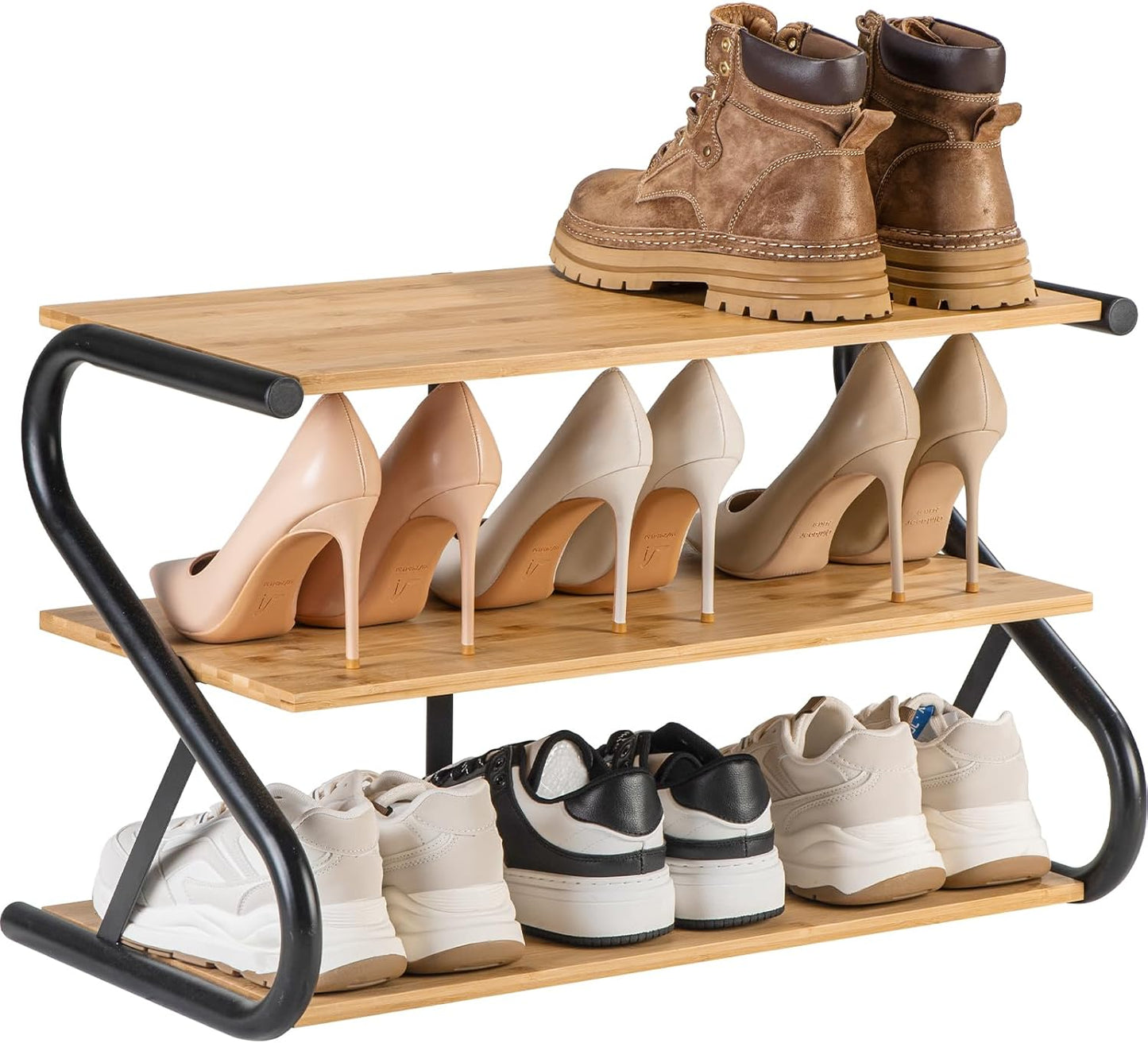 Bamboo Shoe Rack with Z-Frame Design for Stylish Storage