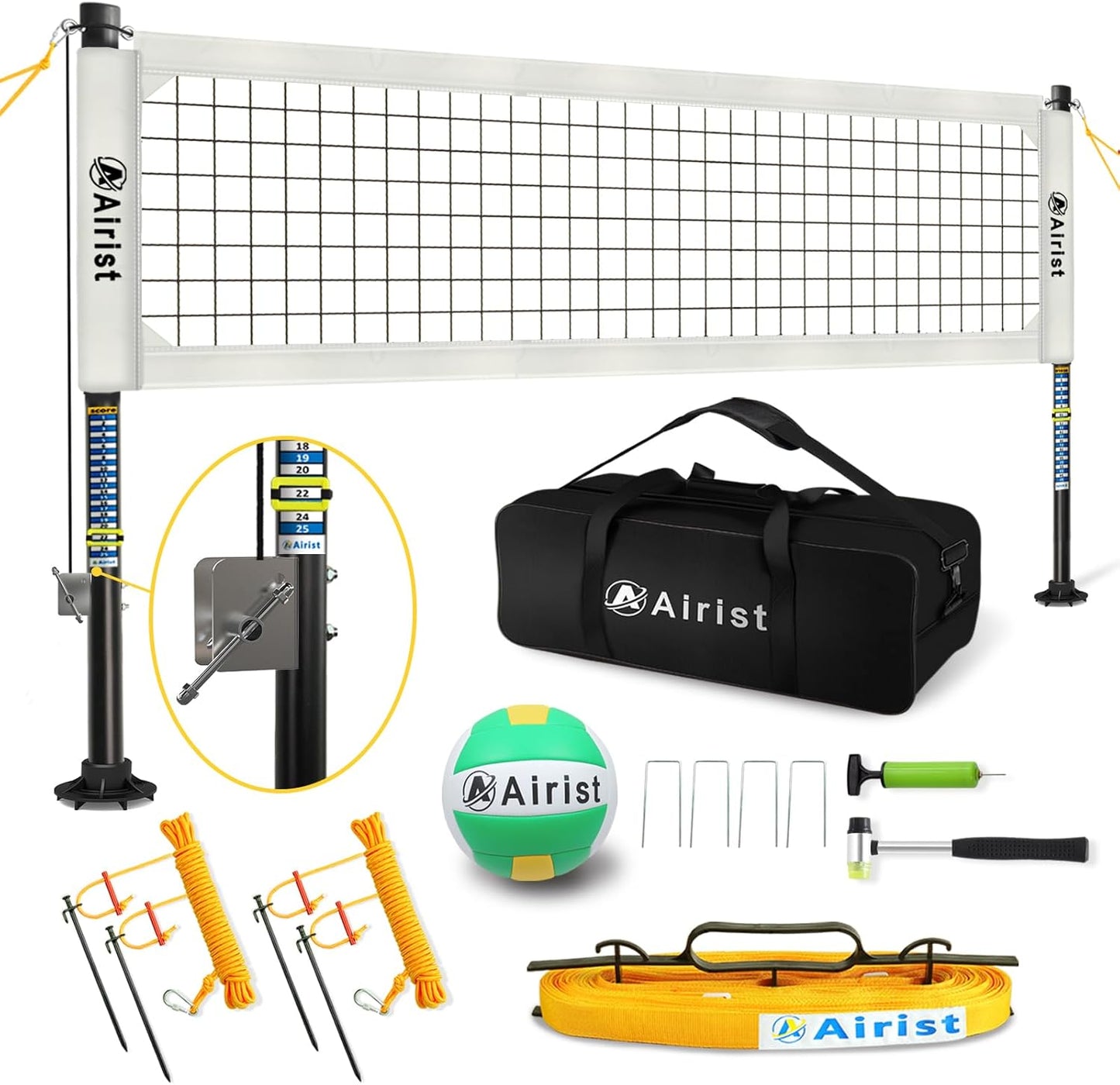 Heavy Duty Volleyball Net Set with Adjustable Poles for Outdoors