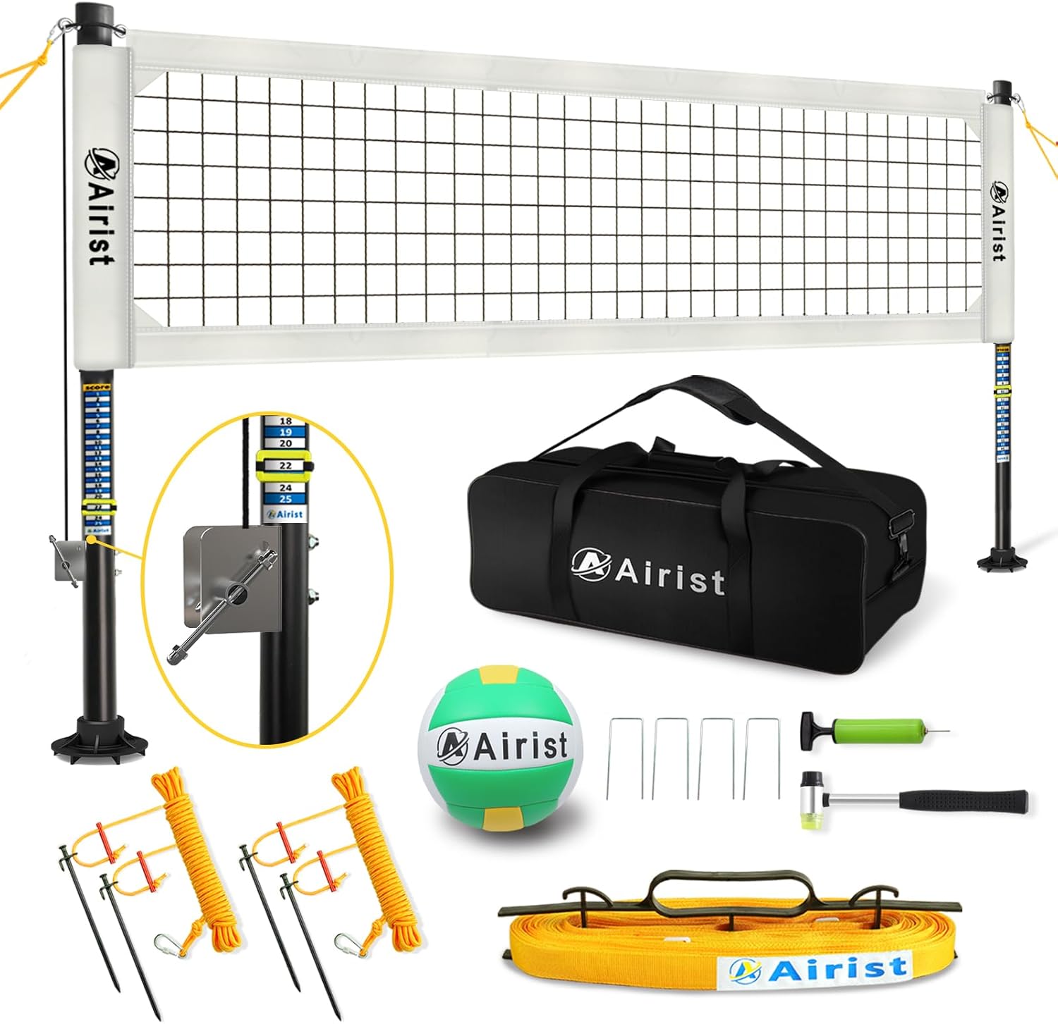 Heavy Duty Volleyball Net Set with Adjustable Poles for Outdoors