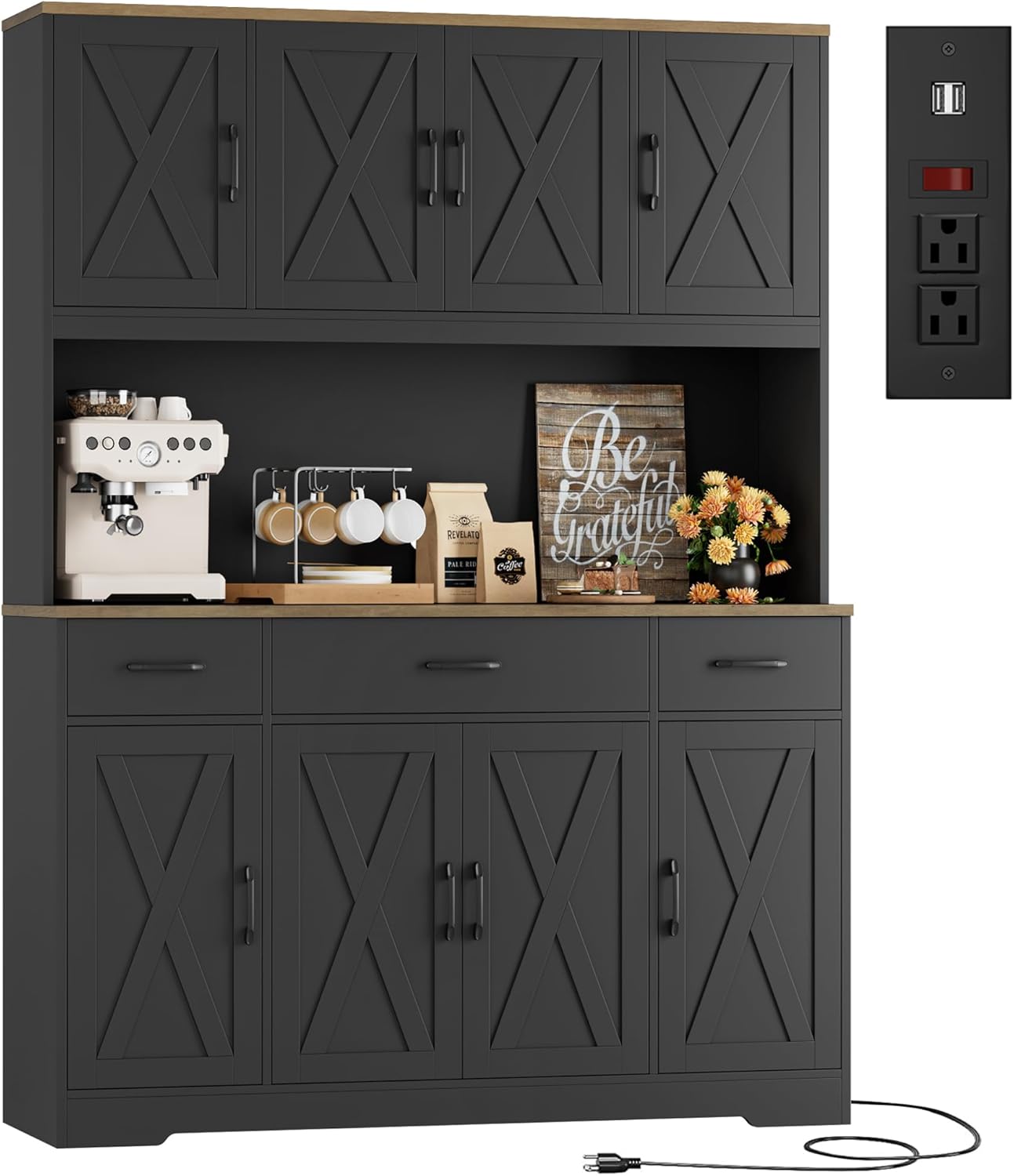 HOSTACK 71 Tall Kitchen Pantry Storage Cabinet with Charging Station
