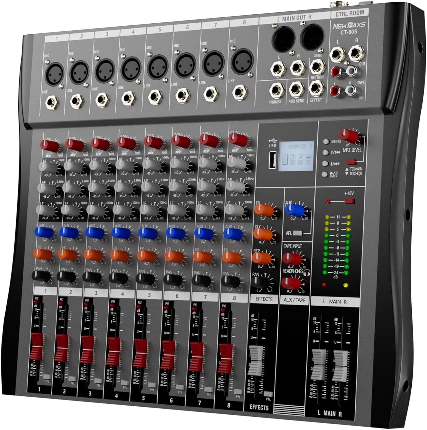 Professional DJ Audio Mixer with Bluetooth and 8 Channel Inputs