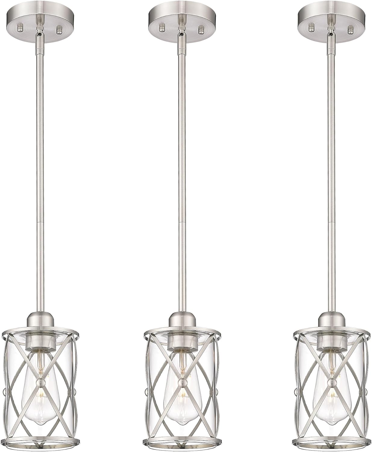 Brushed Nickel Pendant Lights for Kitchen Island - 3 Pack