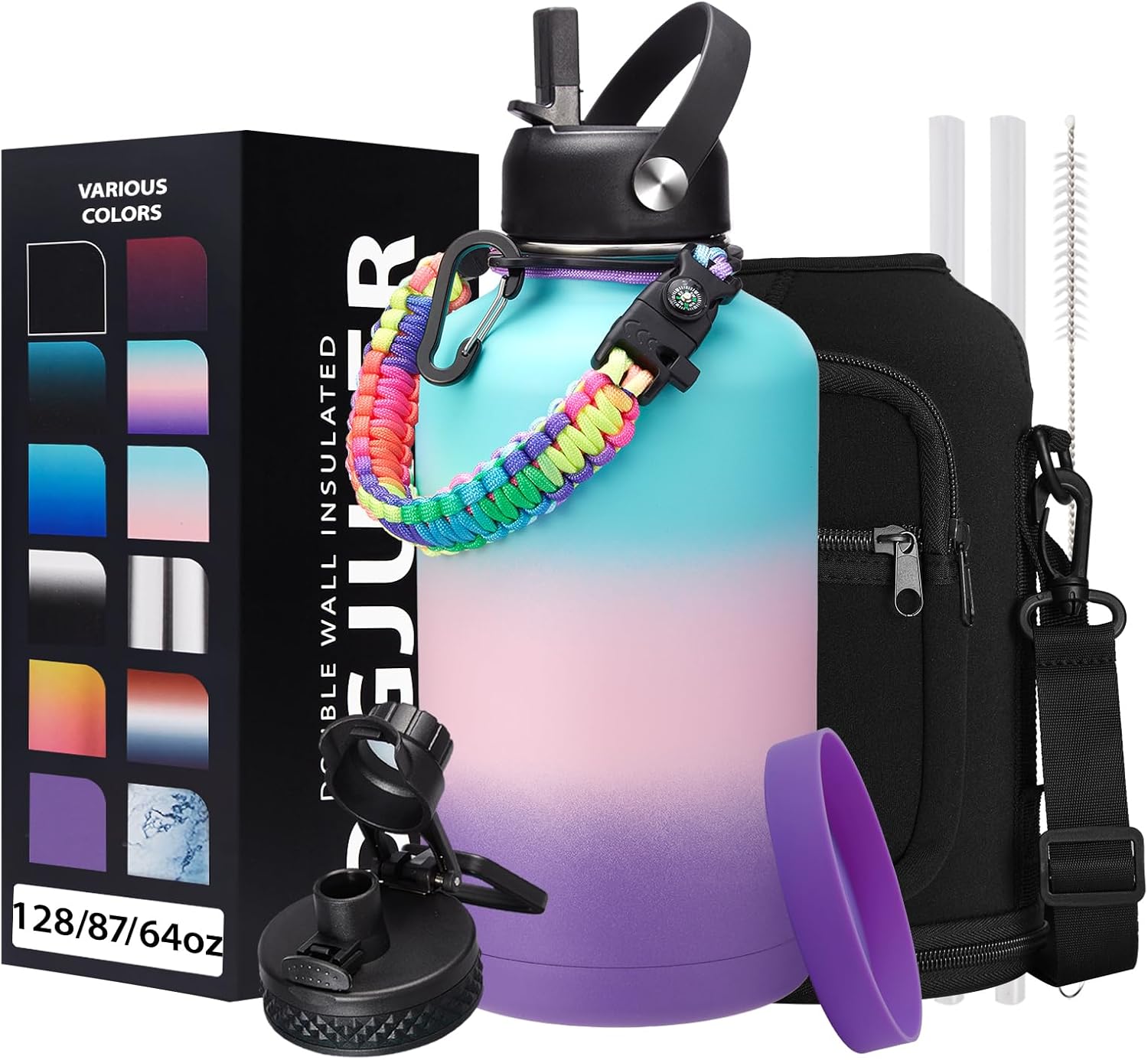 64OZ Insulated Water Bottle with Paracord Handle for Adventures