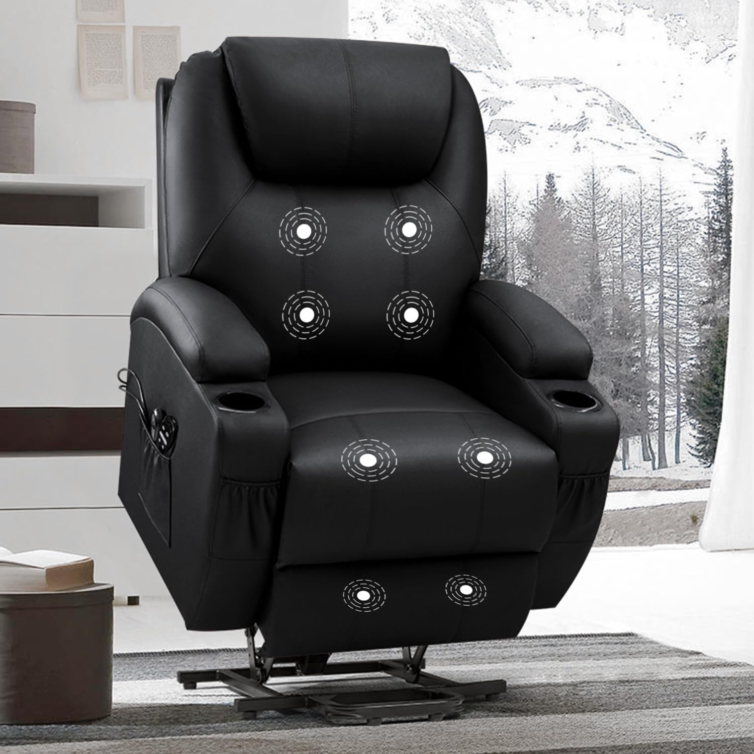 Senior Comfort Deluxe Massage Recliner - VICTONE Black Leather