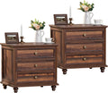 Farmhouse Night Stand Set of 2 with 3 Drawers for Storage