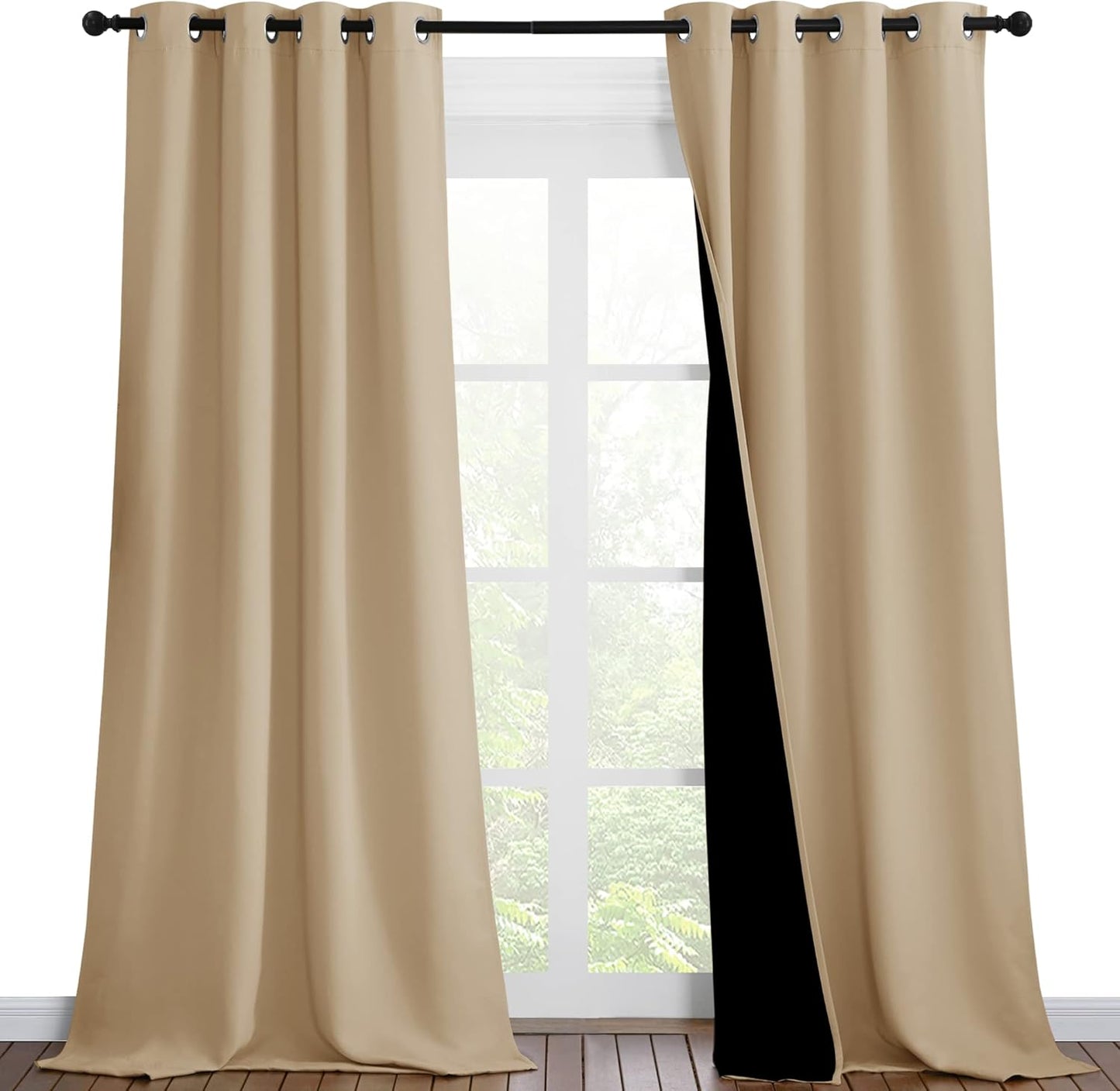NICETOWN Black Lined Insulated Draperies for Complete Privacy