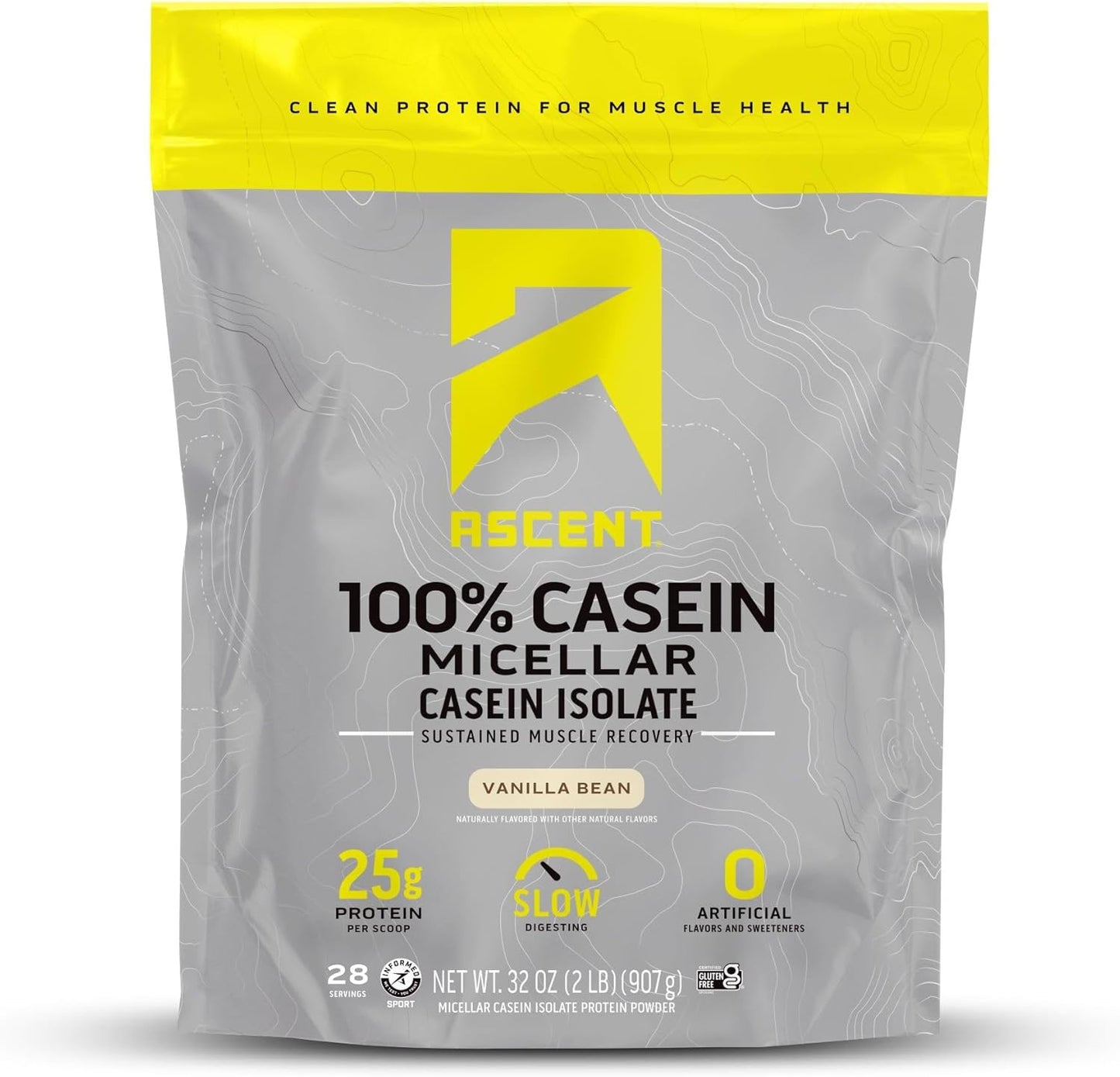 Ascent Casein Protein Powder - 25g Micellar Casein for Recovery