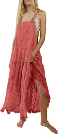 Bohemian Cotton-Blend Maxi Dress for Women - Embroidered Bib Style