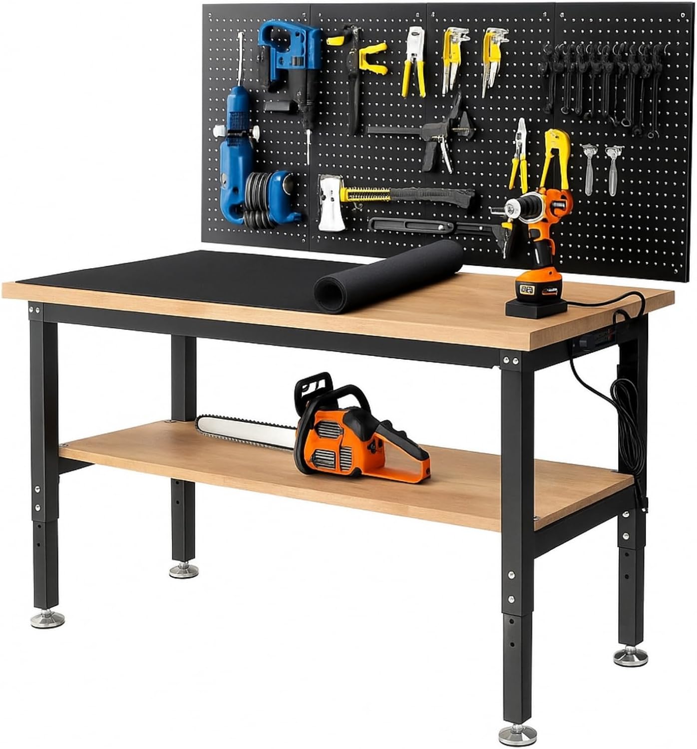 60 Inch Work Bench for Garage with Adjustable Height Features