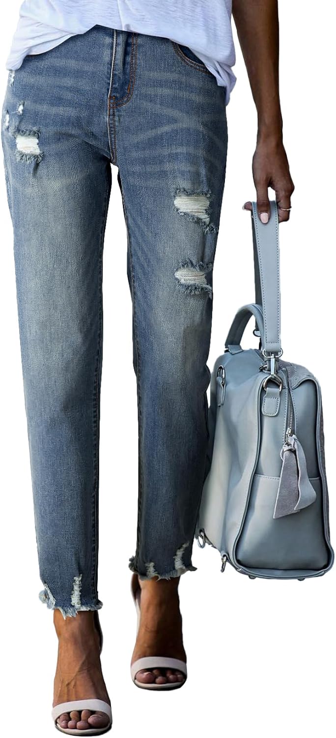 EVALESS Womens High Waisted Stretchy Ripped Distressed Jeans