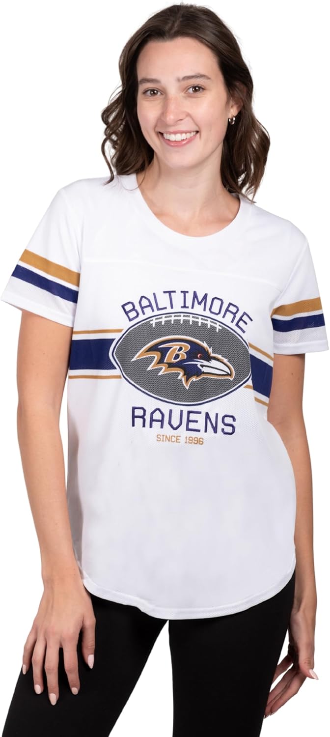 Ultra Game Women's NFL Official Soft Mesh Varsity Stripe T-Shirt