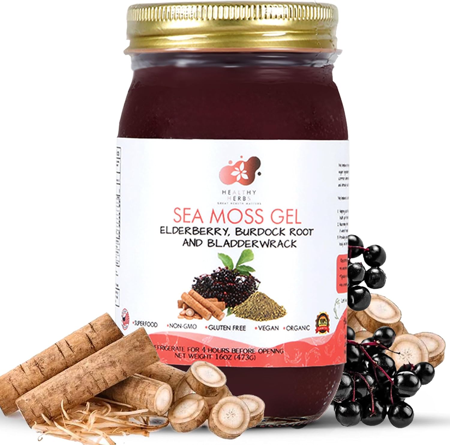 Healthy Herbs Sea Moss Gel with Elderberry for Wellness Boost
