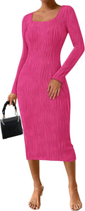 PRETTYGARDEN Womens Fall Square Neck Knit Midi Dress - Sleek Stretch
