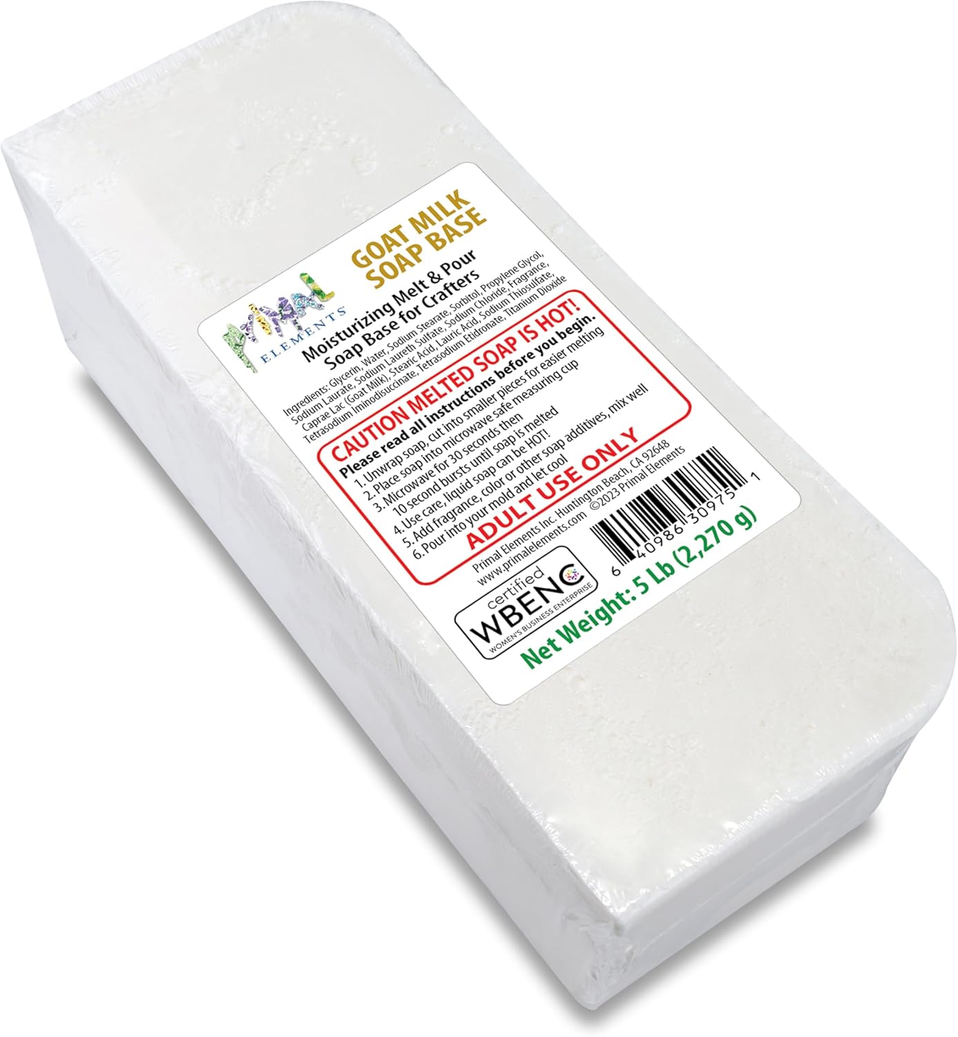 Primal Elements Goat Milk Soap Base - Moisturizing Melt and Pour