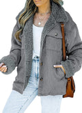 Corduroy Sherpa Jacket for Women - Button Down Fleece Coat