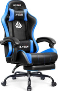 Video Gaming Chair with Footrest Blue - High Back Ergonomic Recliner