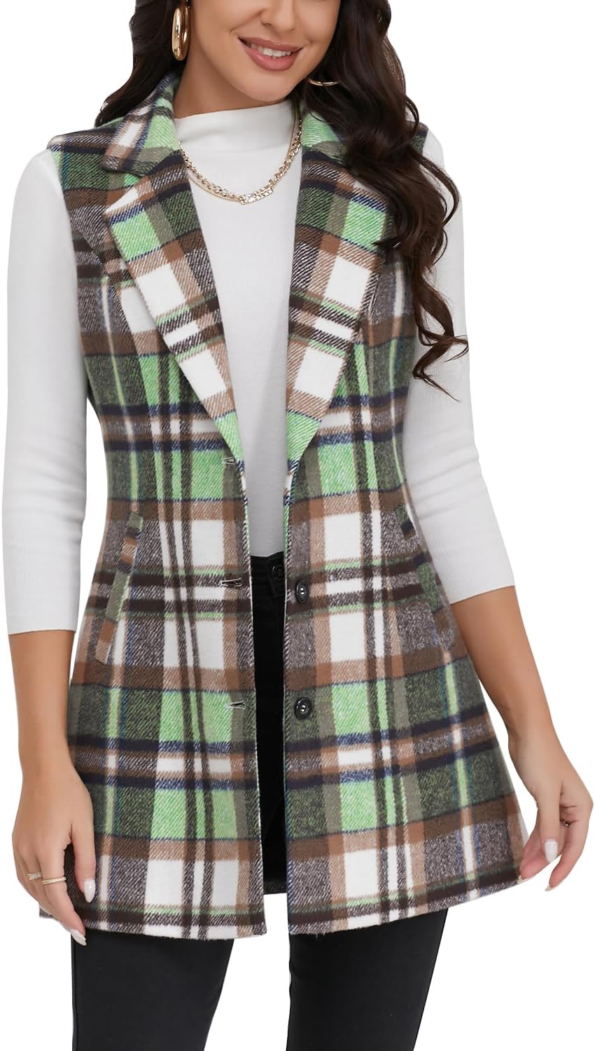 Plaid Vest for Women by IDEALSANXUN - Stylish Sleeveless Blazer