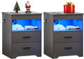 Night Stands Set of 2 Bedside Table with Charger Station - LED Sensor