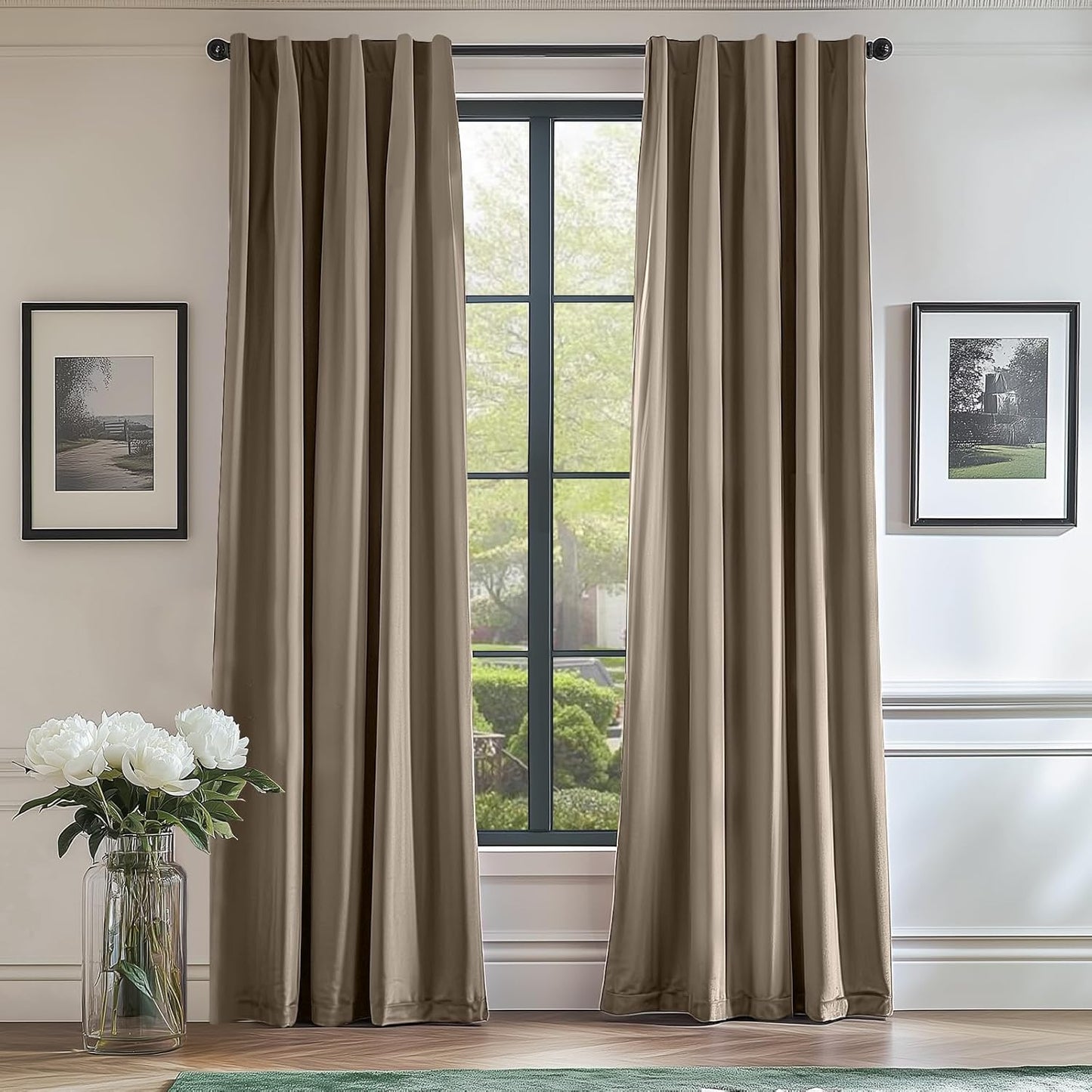 Lazzzy Tan Velvet Curtains for Room Darkening and Insulation