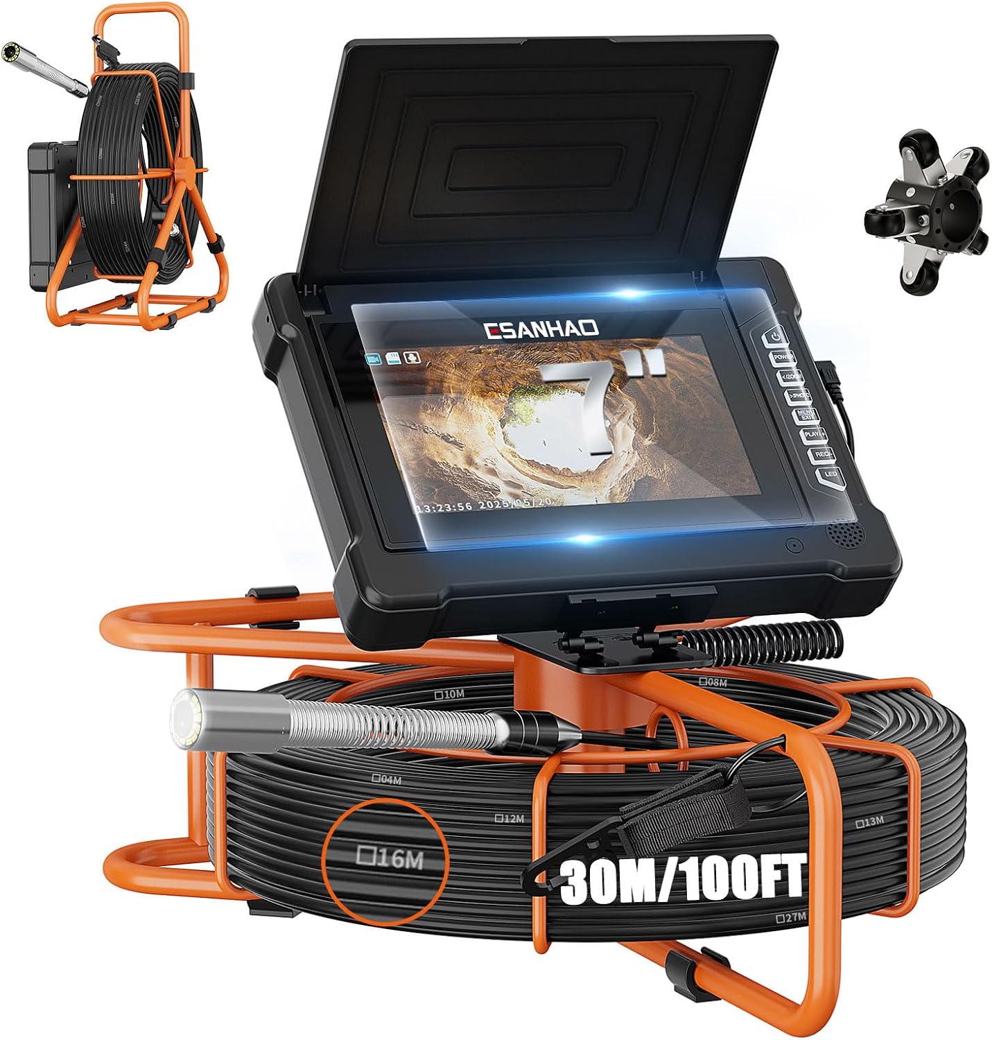 Sewer Camera 100FT Borescope with 7 Inch IPS Screen and DVR