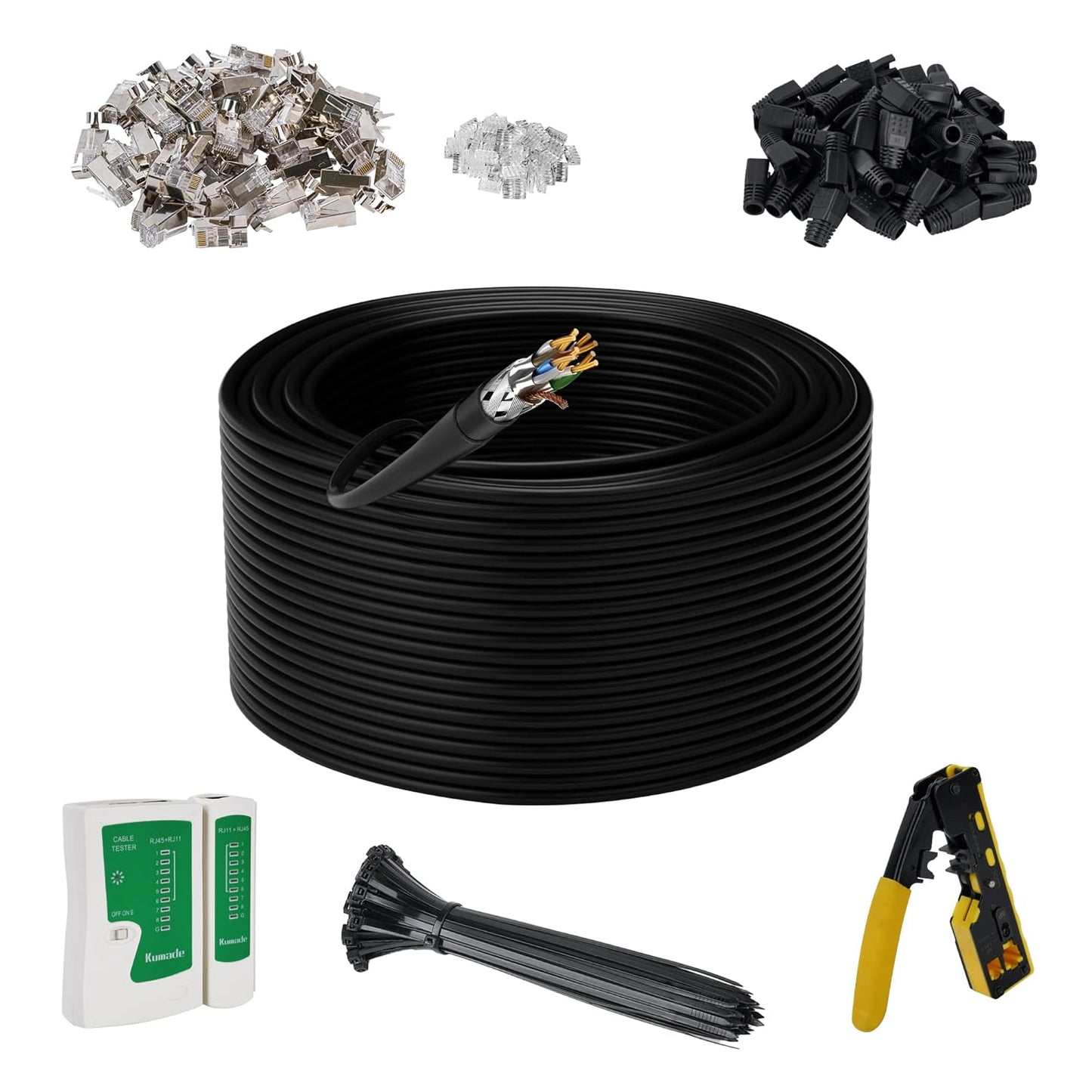 Cat 7 Outdoor Ethernet Cable 500 FT with Tool Kits for Fast Internet