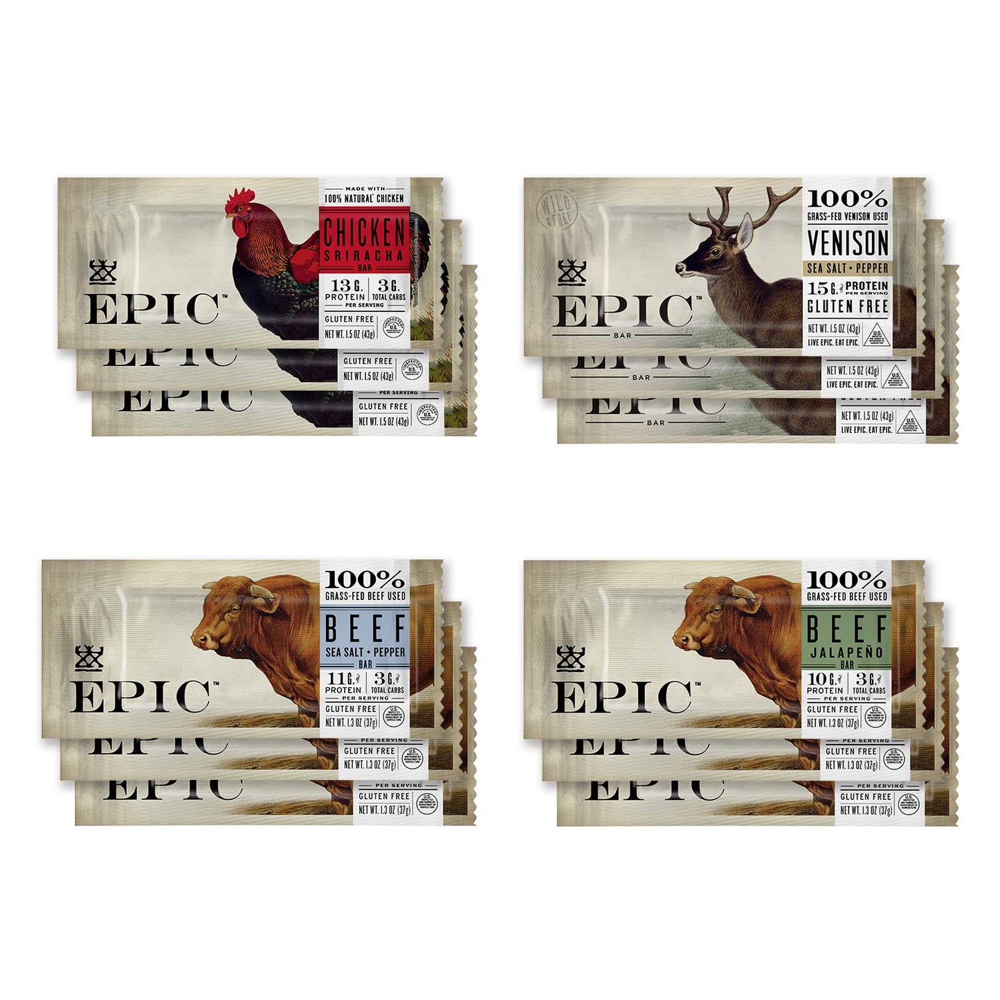 EPIC Bars Variety Pack - Keto-Friendly Protein Snacks for Energy