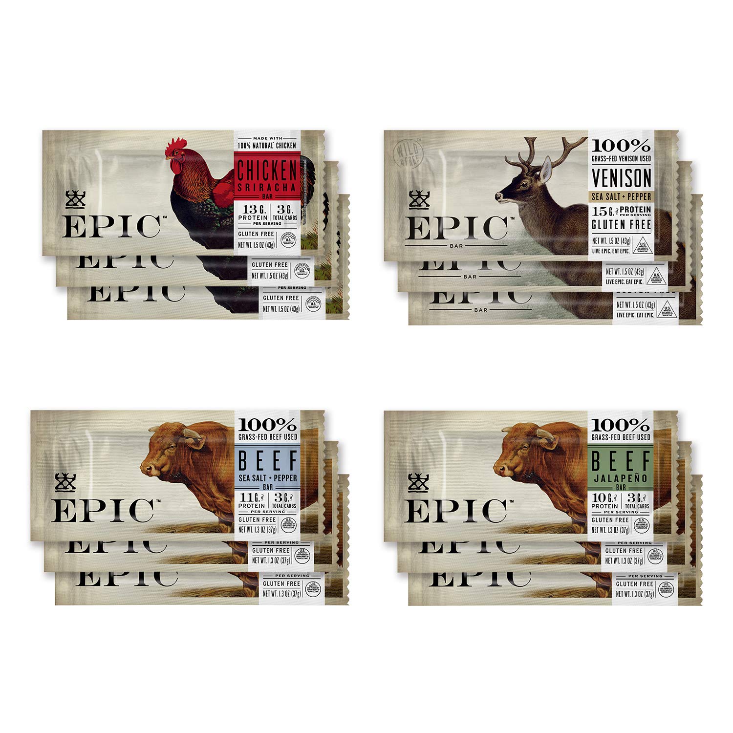 EPIC Bars Variety Pack - Keto-Friendly Protein Snacks for Energy