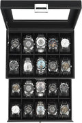 Watch Case for Men 20-Slot 2-Layer Watch Box - Glass Lid Display
