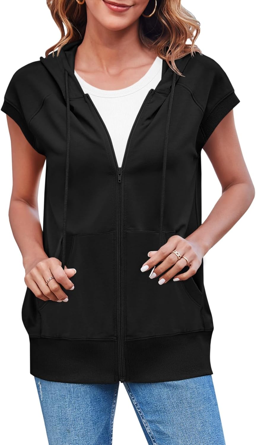Fisoew Lightweight Sleeveless Hoodie for Women