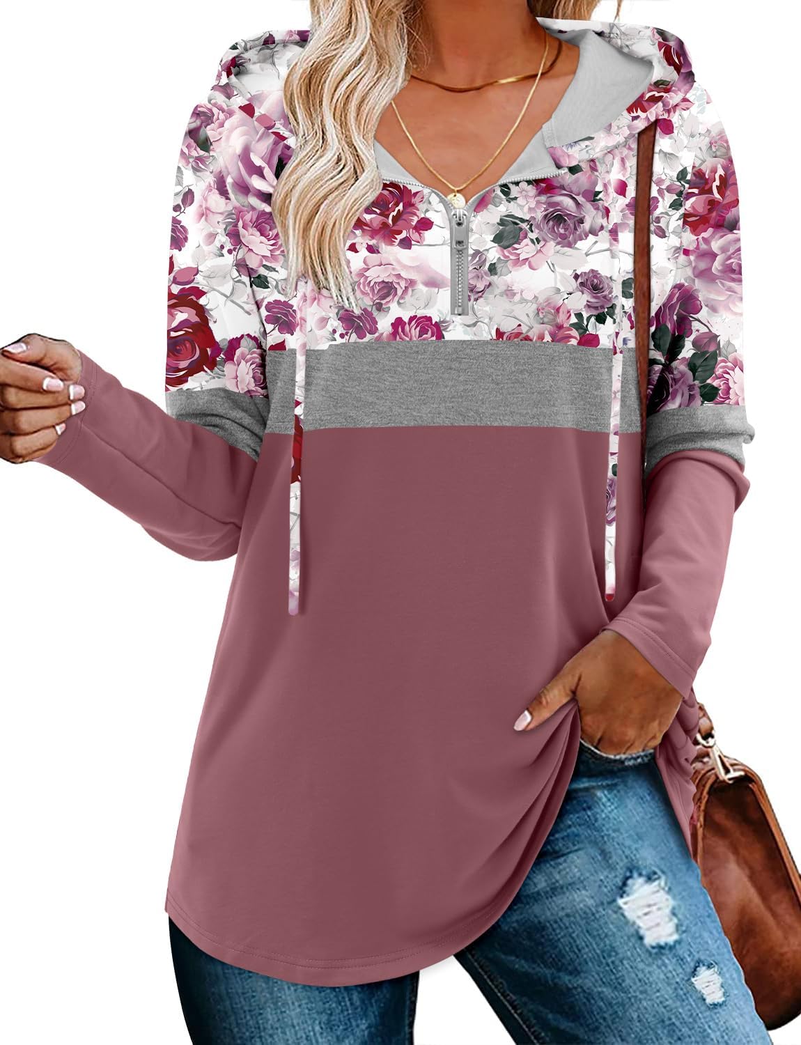 BETTE BOUTIK Womens Quarter Zip Tunic Hoodies for Comfort