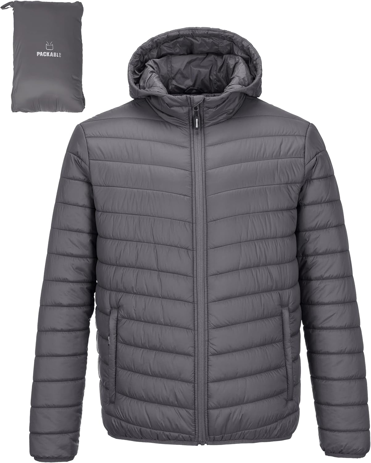 Outdoor Ventures Men's Lightweight Packable Hooded Puffer Jacket