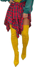 Women's Plaid Skirts High Waisted Knot Front Asymmetrical (Style G379)