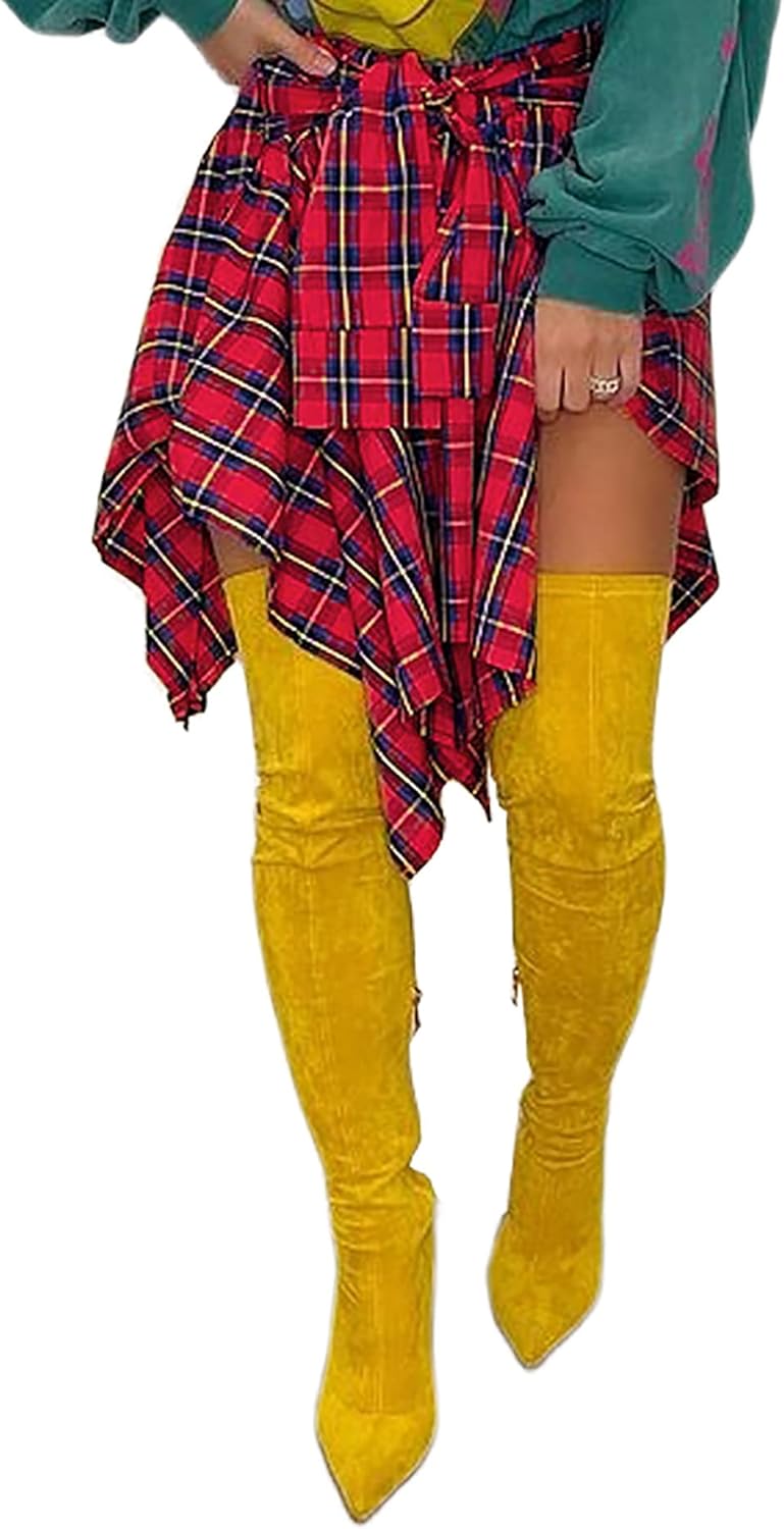 Women's Plaid Skirts High Waisted Knot Front Mini Skater Style