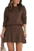 Tankaneo Womens Sweater Skirt 2 Piece Set - Cozy Pleated Mini Skirt