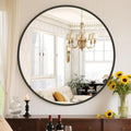 Sweetcrispy Black Round Wall Mirror 30 in - Clear, Rust-Resistant
