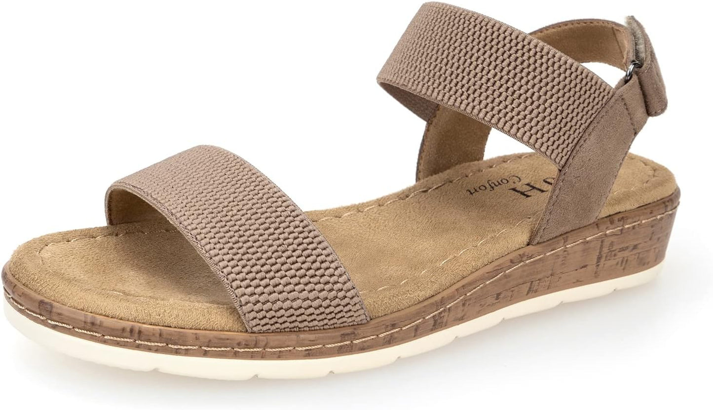 VJH confort Womens Flat Sandals Open Toe Elastic Ankle Strap