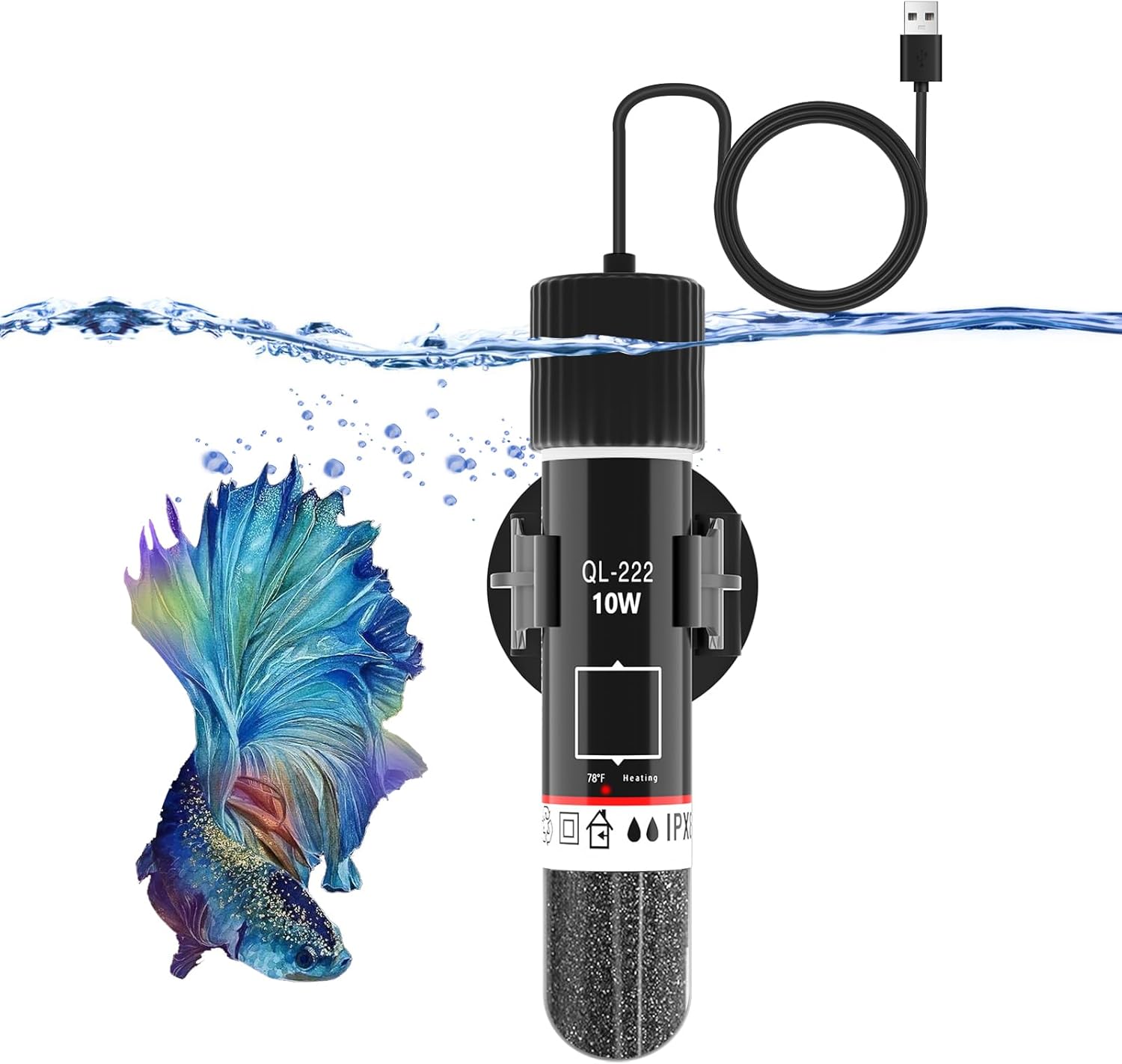 JAHEA Mini Betta Heater - USB Powered, Constant 78F for 1-2 Gallon Tanks