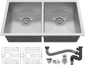 YITAHOME Kitchen Sink 33 in x 19 in x 10 in Double Bowl - Quiet, Deep