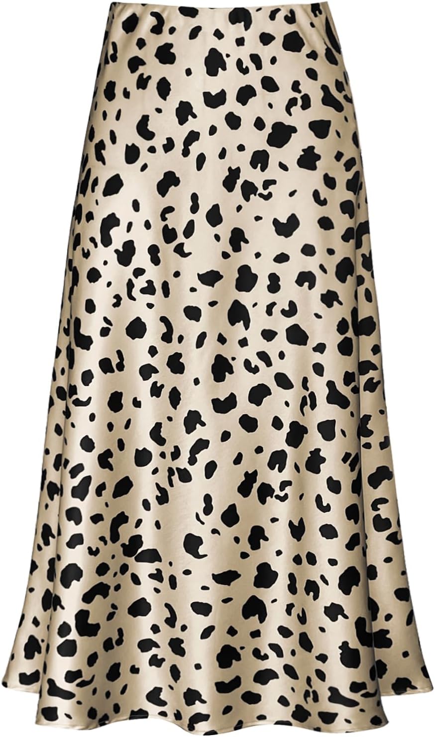 Women's Satin High Waist Flared A Line Midi Skirt for Style