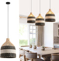 Rattan Pendant Light Black White Woven Oval Chandelier - Boho