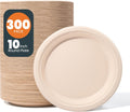 100% Compostable Paper Plates 10 in - Heavy Duty Bulk 300 Count