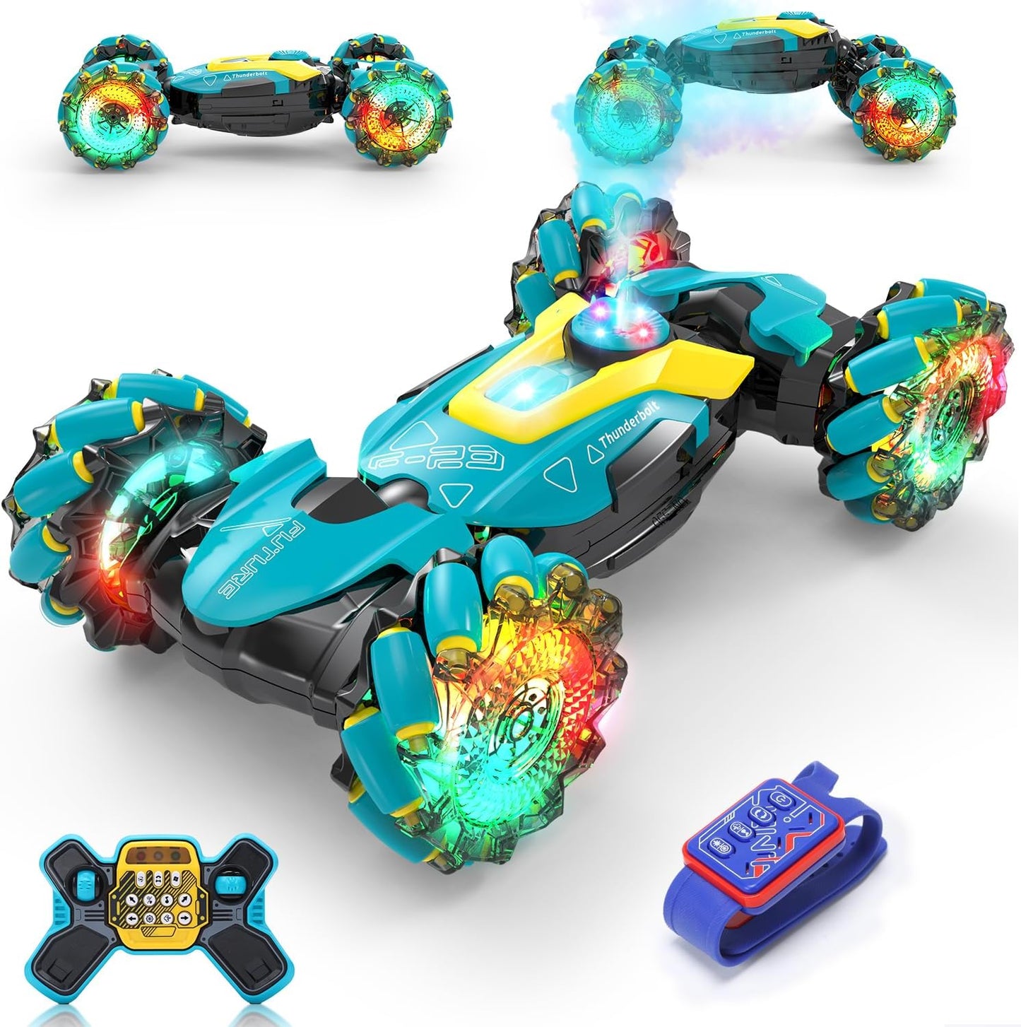 DEERC Gesture Sensing RC Stunt Car with Fog Mist & Music Fun