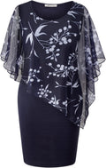 SeSe Code Women's Mesh Cape Overlay Bodycon Knee Length Pencil