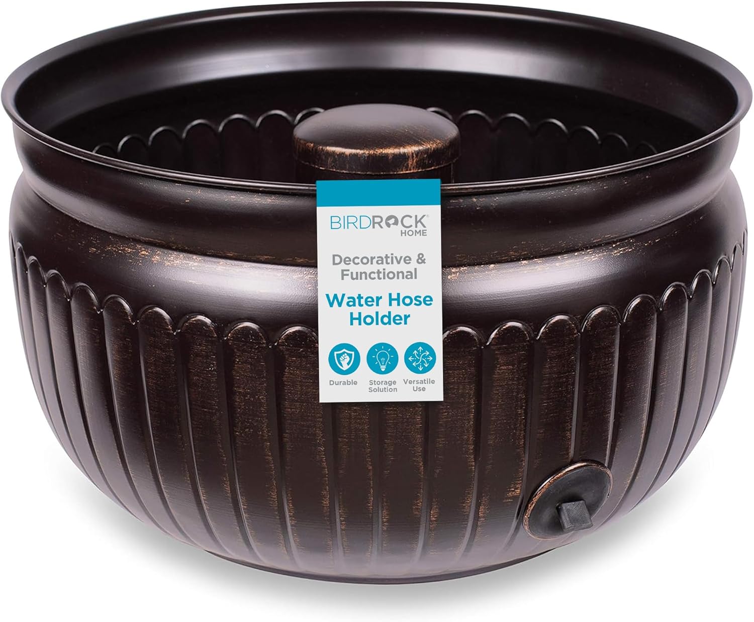 BIRDROCK HOME Decorative Metal Pot for Water Hose Storage
