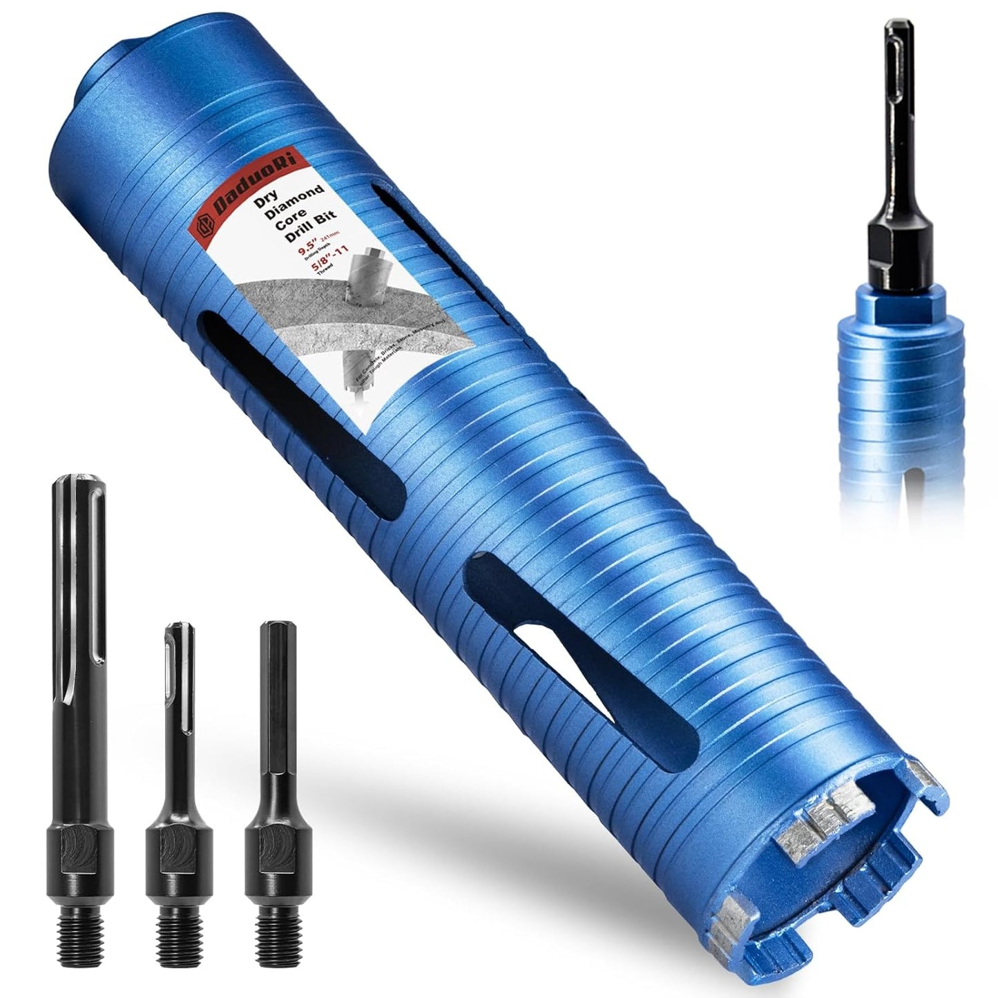 2 1/2 inch Dry Core Drill Bit with 3 Adapters for Versatile Use