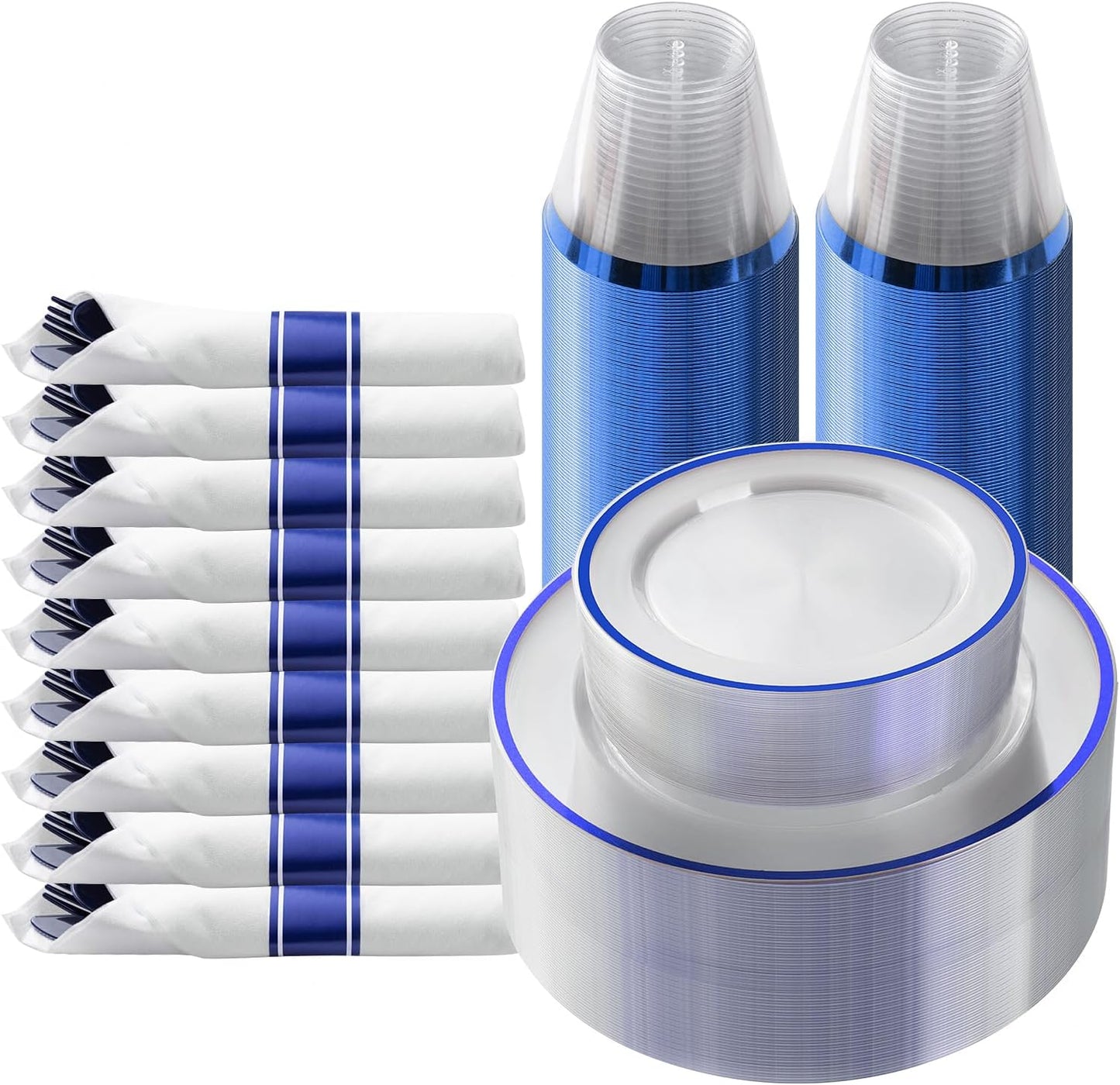 175 Piece Dark Blue Plastic Dinnerware Set for Elegant Parties